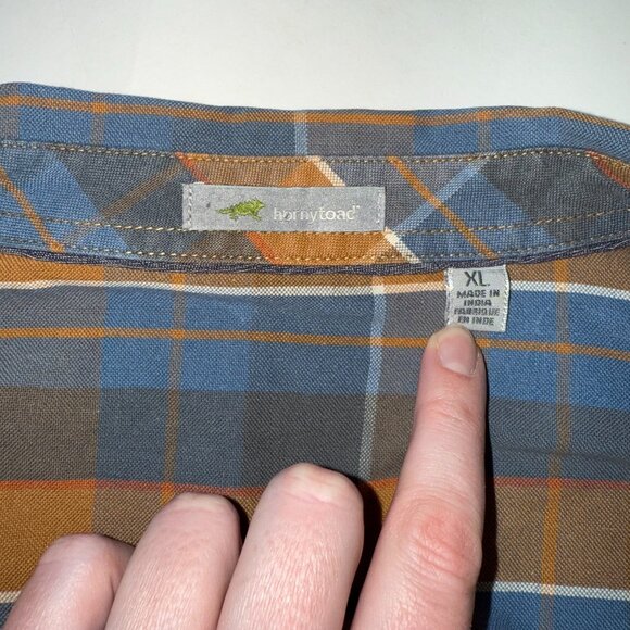 Horny Toad Men's Plaid Mojo Button-Down Long-Sleeve Size XL Orange Blue Tan - Picture 5 of 10